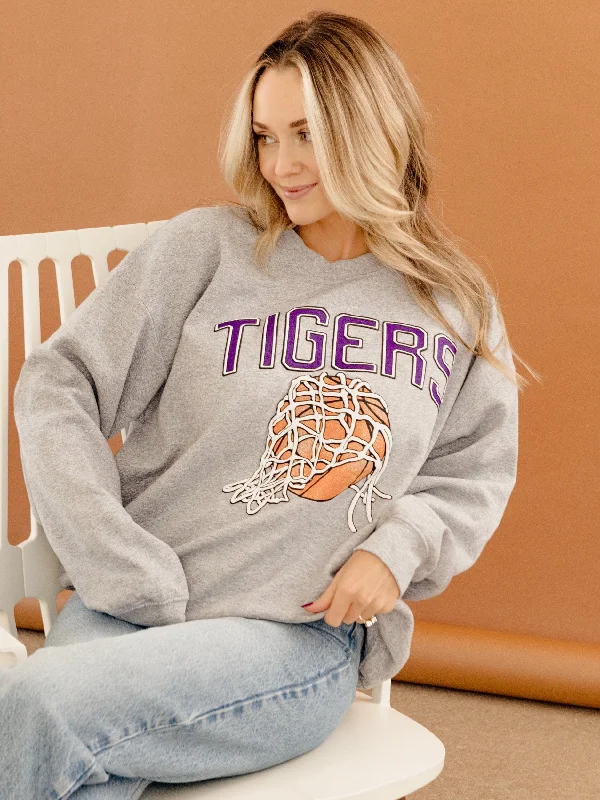 LSU Tigers Basketball Fling Puff Ink Gray Thrifted Sweatshirt