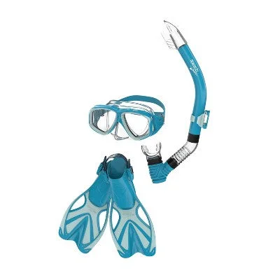 Speedo Jr Kids' Mask Snorkel and Fin Set - Turquoise/Gray L/XL