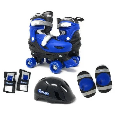 Open Box - Chicago Skates Deluxe Kids' Quad Roller Skate Combo Set - Black/Blue (S)