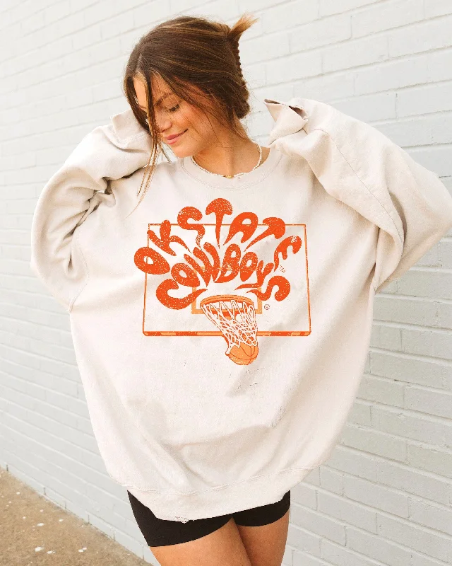 OSU Cowboys Basketball Burst Sand Thrifted Sweatshirt