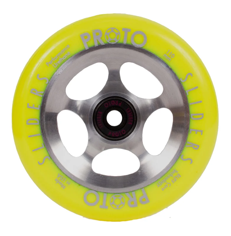 Proto StarBright Sliders Wheels 110mm - Neon Yellow on Raw (Pair)