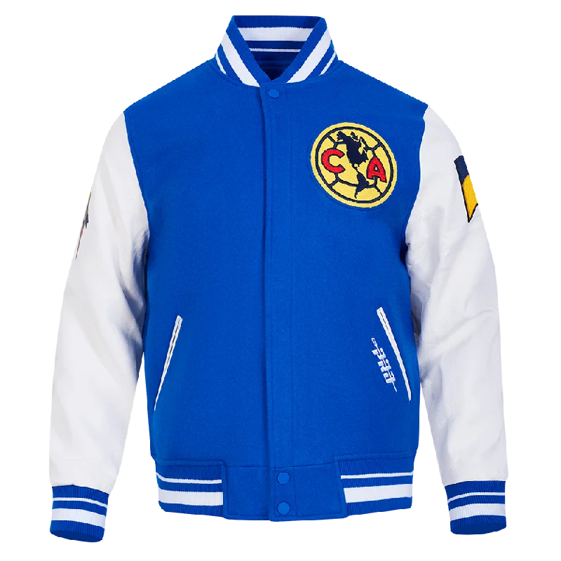 LIGA MX CLUB AMERICA STADIUM MEN'S RIB WOOL VARSITY JACKET (ROYAL BLUE/WHITE)